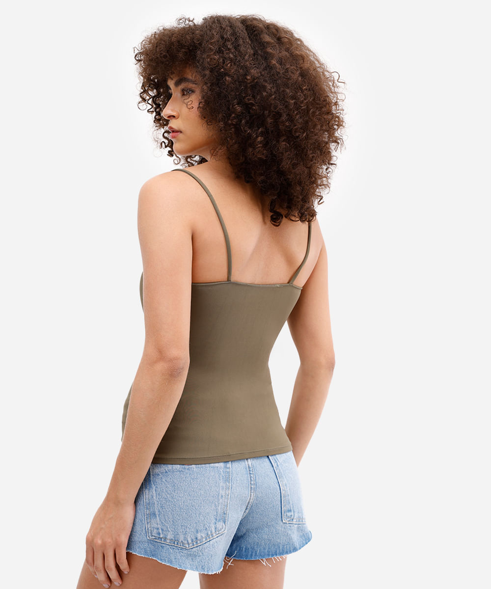 blusa alça fina feminina de poliamida com bojo básica verde