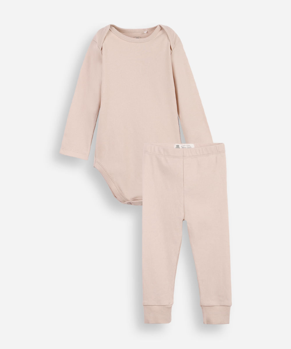 conjunto body e calça infantil algodão essencial bege