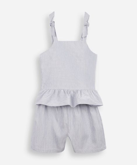 conjunto infantil curto com listrado peplum com laços azul