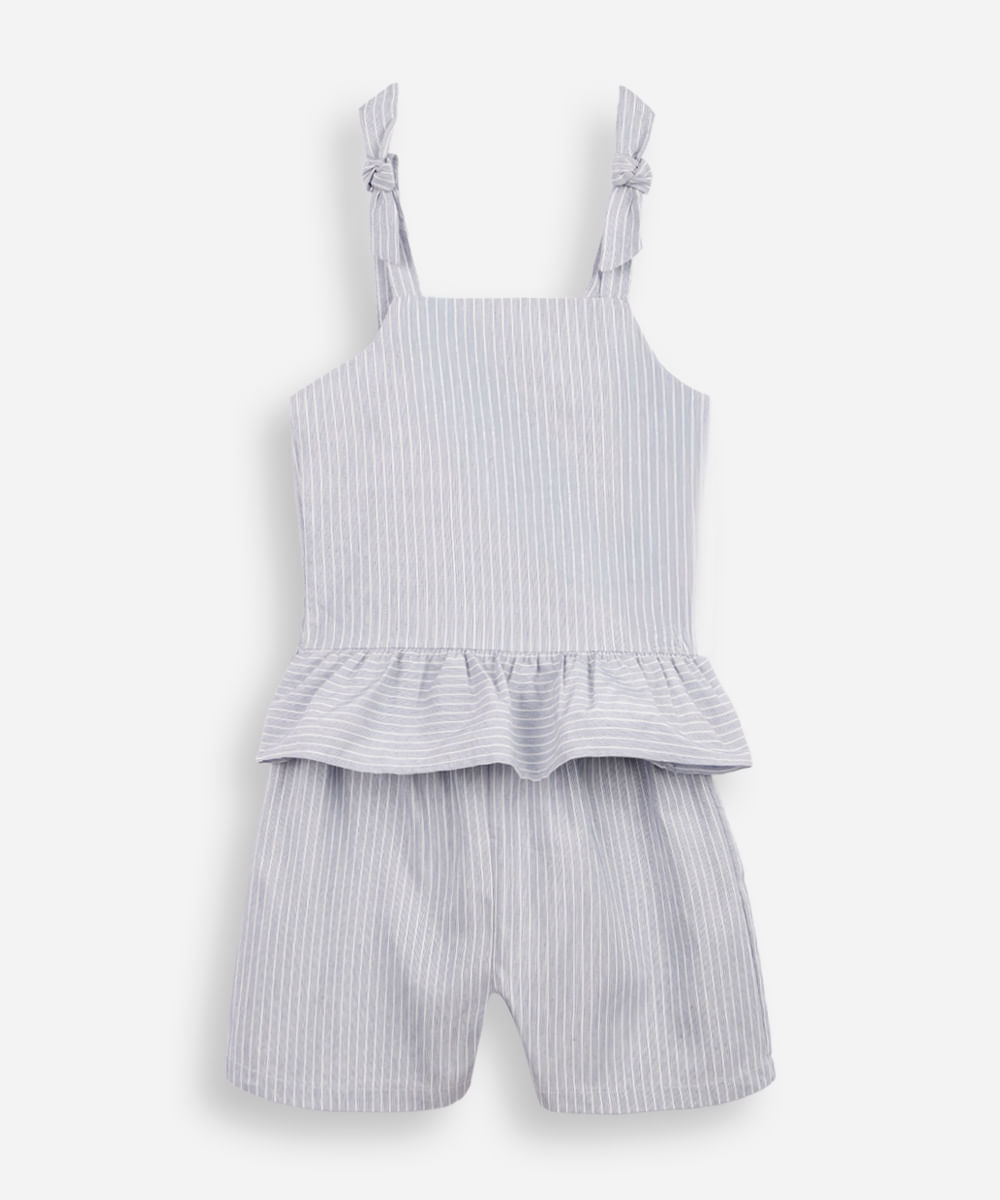 conjunto infantil curto com listrado peplum com laços azul