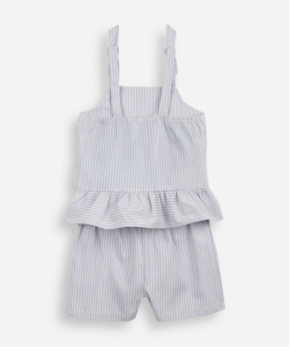 conjunto infantil curto com listrado peplum com laços azul