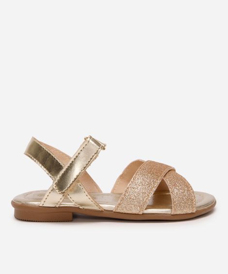 sandália infantil metalizada com glitter dourada