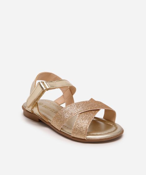 sandália infantil metalizada com glitter dourada