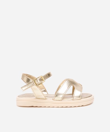 sandália infantil metalizada com recortes dourada