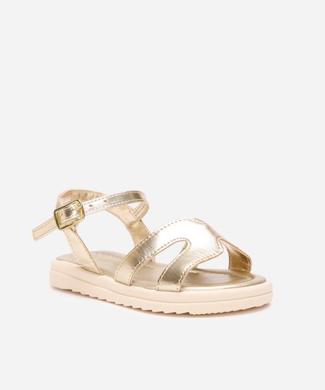sandália infantil metalizada com recortes dourada