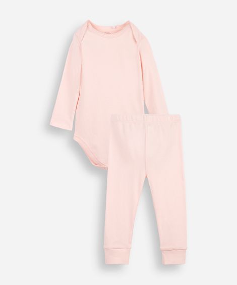conjunto body e calça infantil algodão essencial rosa