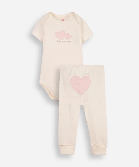 conjunto baby body e calça infantil algodão fun bege