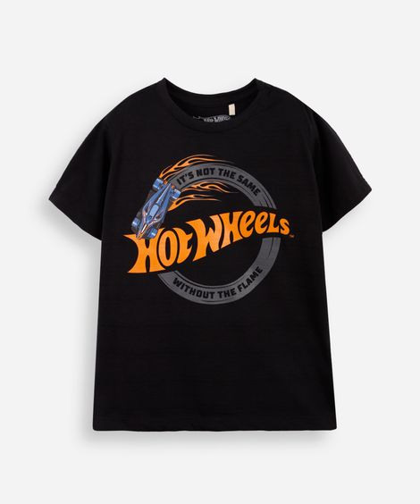 camiseta de algodão infantil hot wheels  preta