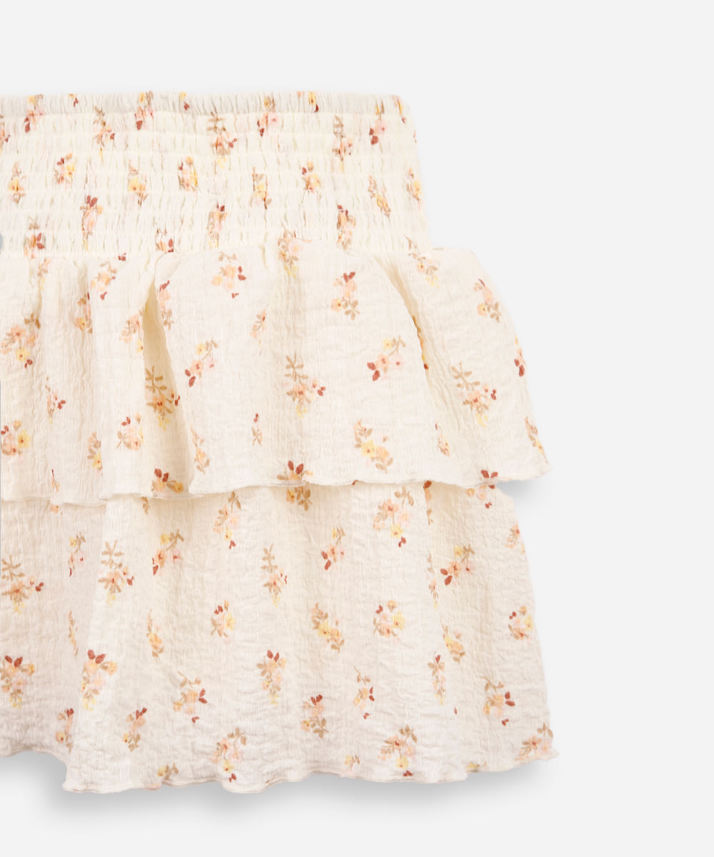 short saia infantil com babados e lastex liberty bege