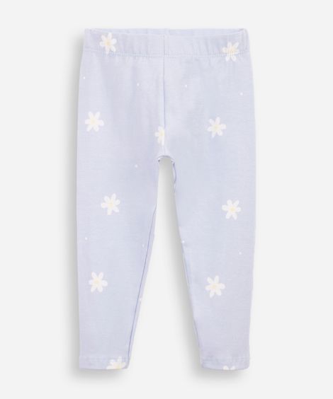 calça legging infantil cotton floral azul