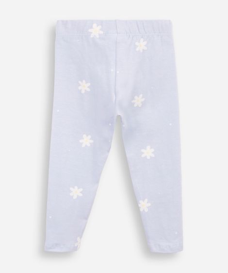 calça legging infantil cotton floral azul