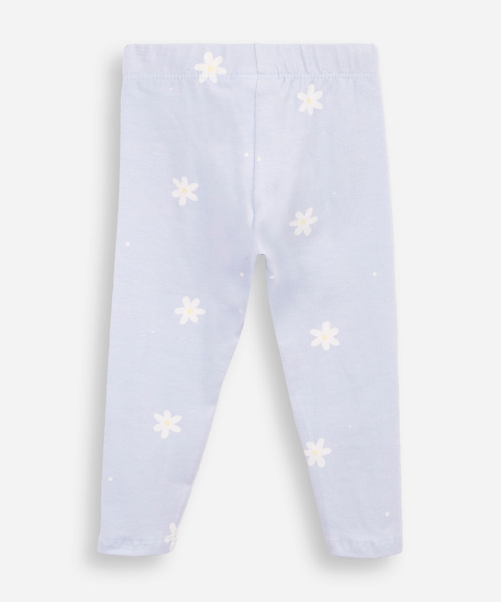calça legging infantil cotton floral azul