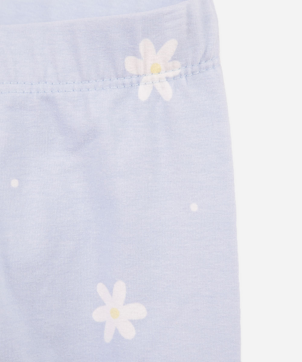 calça legging infantil cotton floral azul