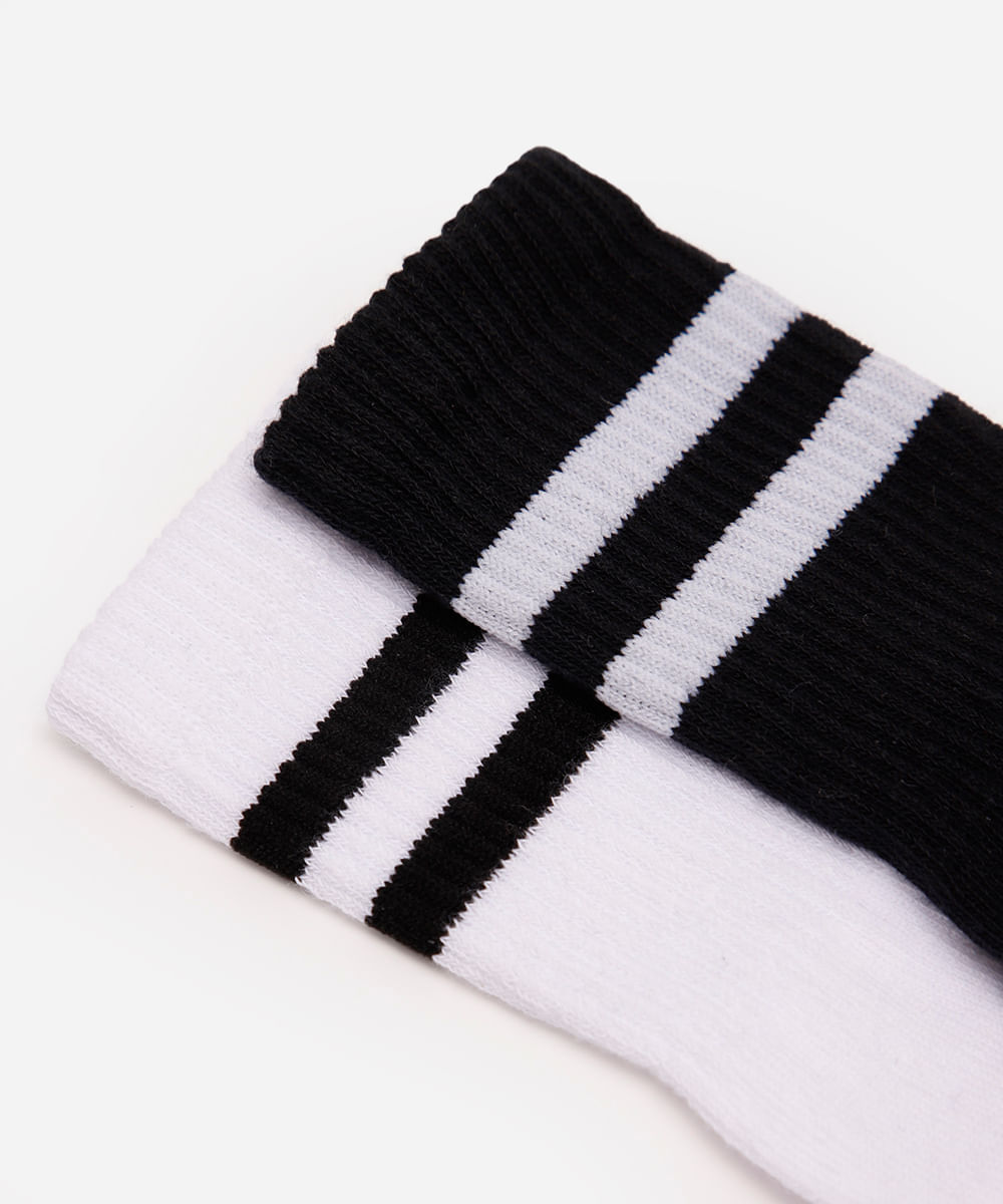 kit de 2 meias infantis cano longo com listras colorido