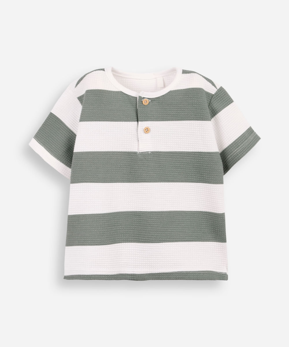 camiseta de algodão infantil texturizada e listrada verde