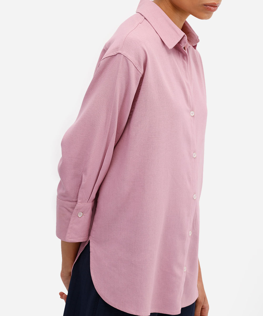 Camisa Feminina com Linho Manga Longa Rosa