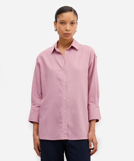 camisa feminina com linho manga longa rosa