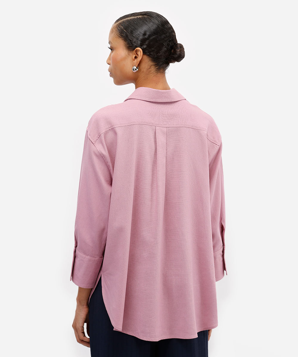 camisa feminina com linho manga longa rosa