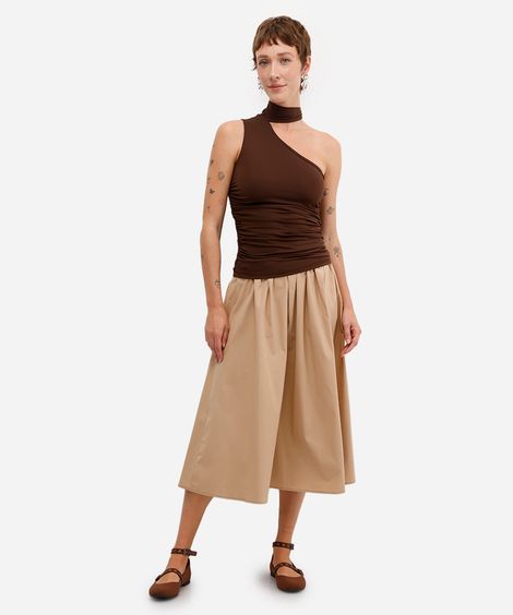 saia midi feminina godê de algodão bege