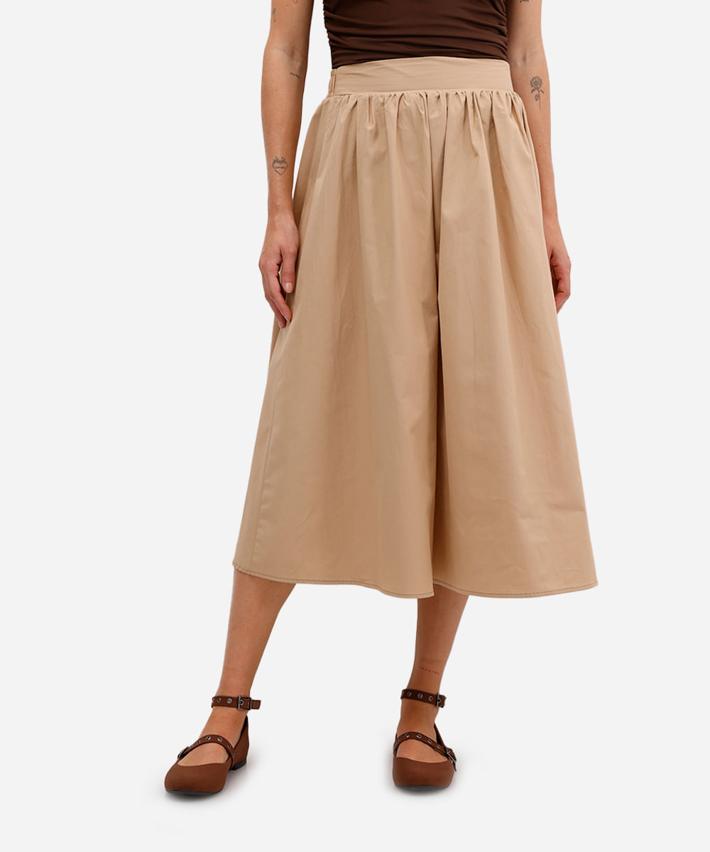 saia midi feminina godê de algodão bege