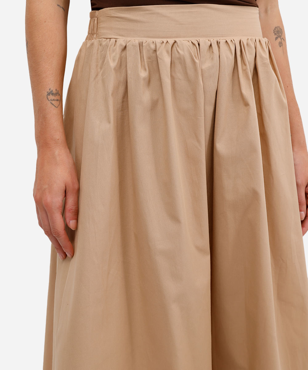 saia midi feminina godê de algodão bege