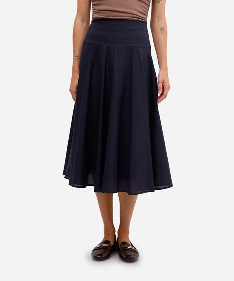 saia midi feminina godê de algodão azul