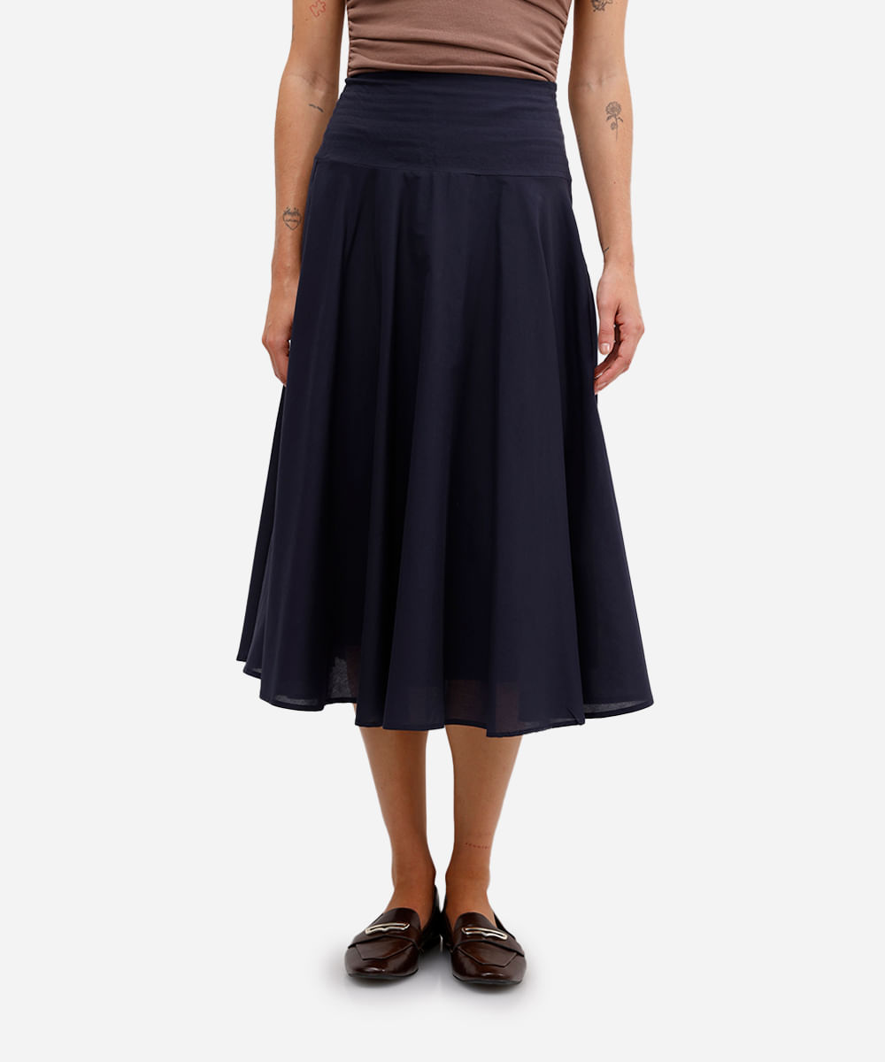saia midi feminina godê de algodão azul