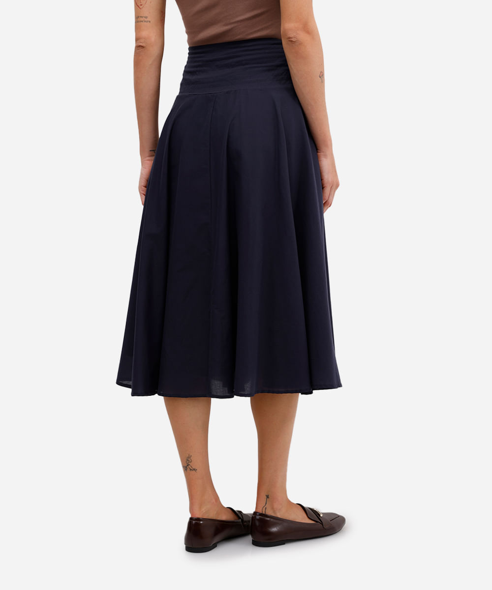 saia midi feminina godê de algodão azul