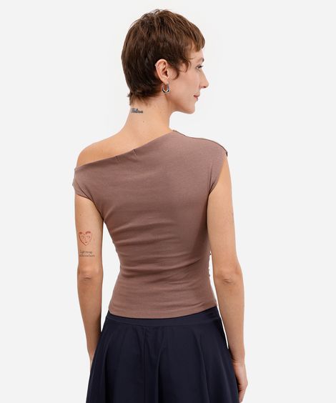 blusa feminina de algodão franzida marrom