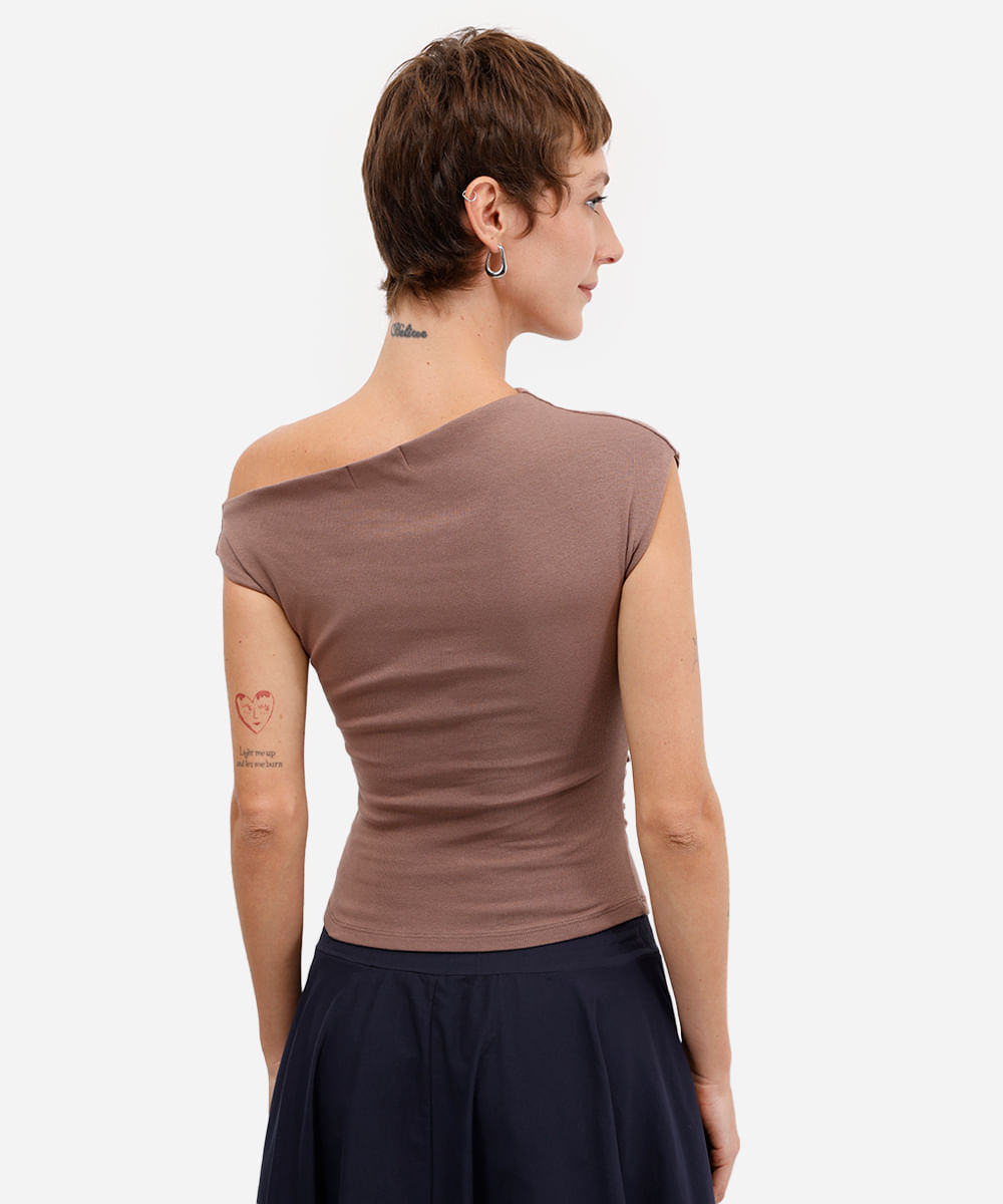 blusa feminina de algodão franzida marrom