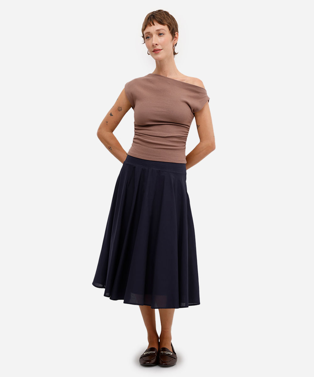 blusa feminina de algodão franzida marrom