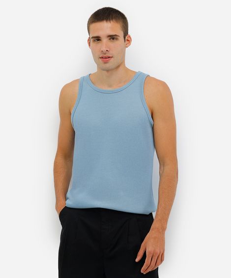 regata básica masculina de tricot com algodão peruano azul