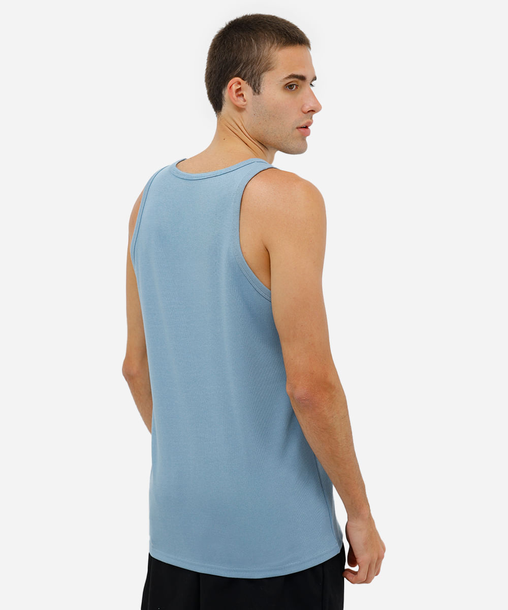 regata básica masculina de tricot com algodão peruano azul