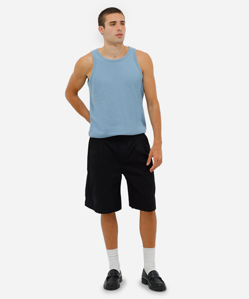 regata básica masculina de tricot com algodão peruano azul