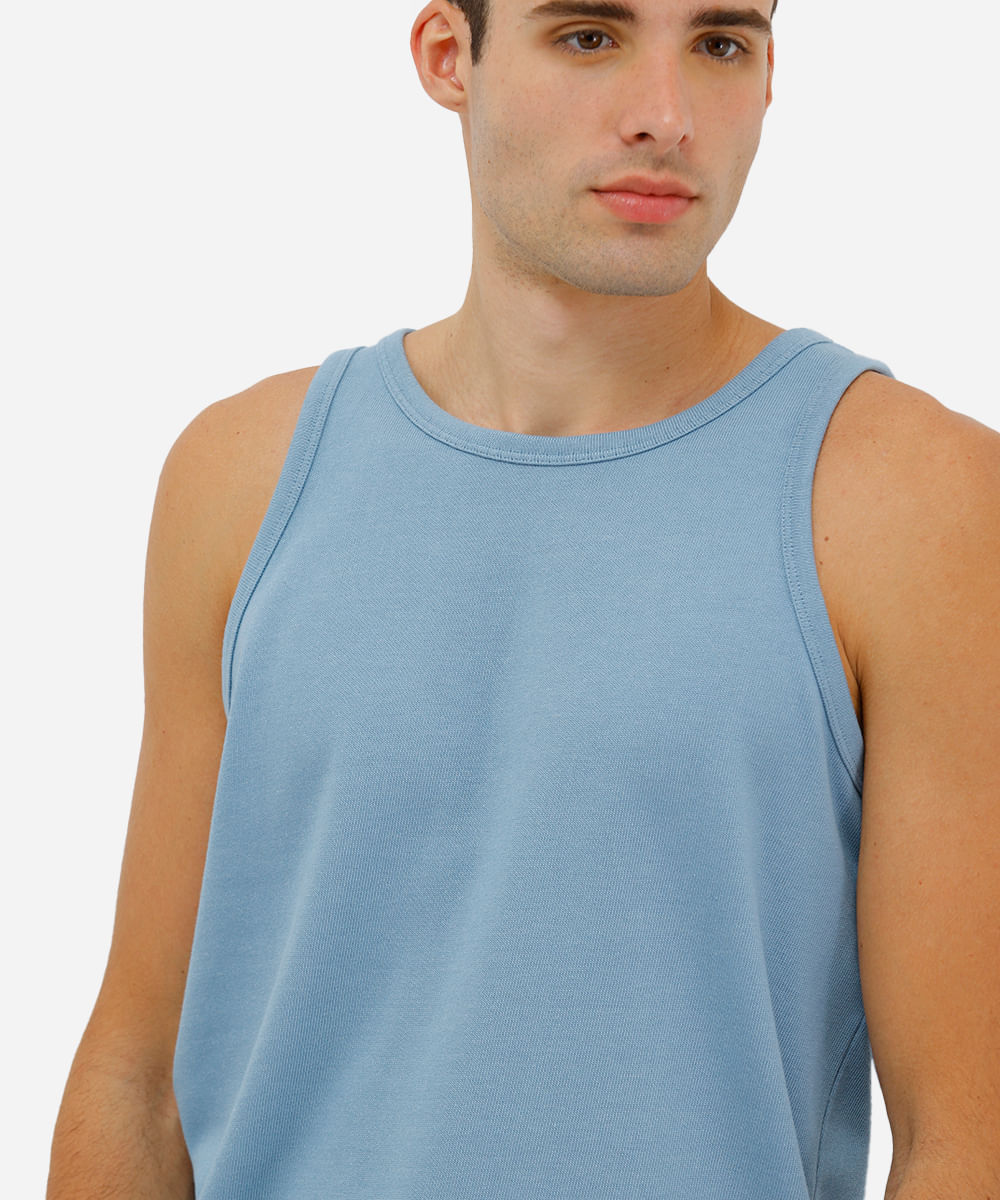 regata básica masculina de tricot com algodão peruano azul