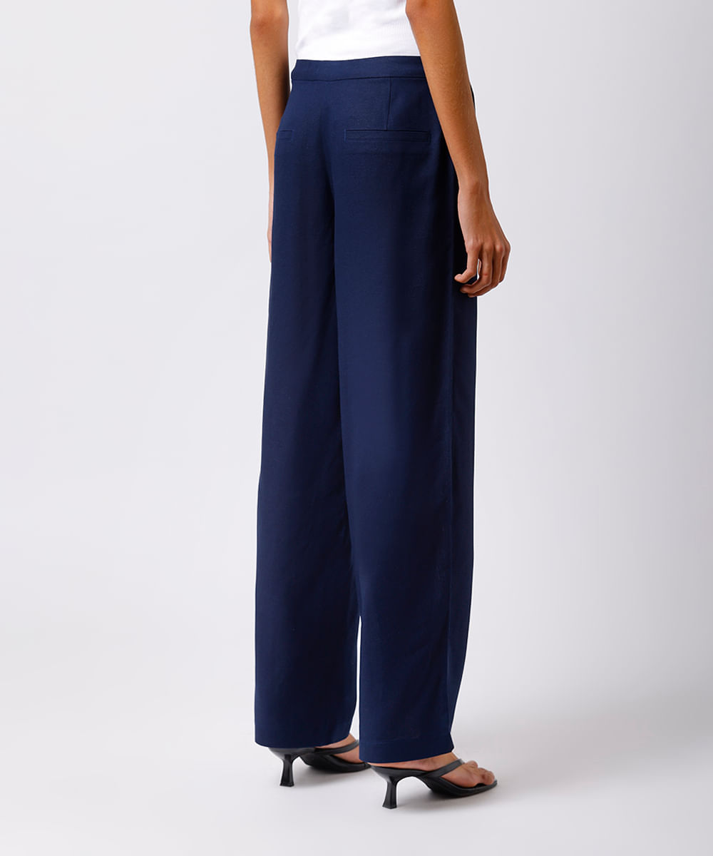 calça reta feminina de alfaiataria com linho mindset azul
