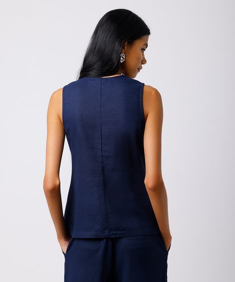 colete feminino de alfaiataria com linho mindset azul