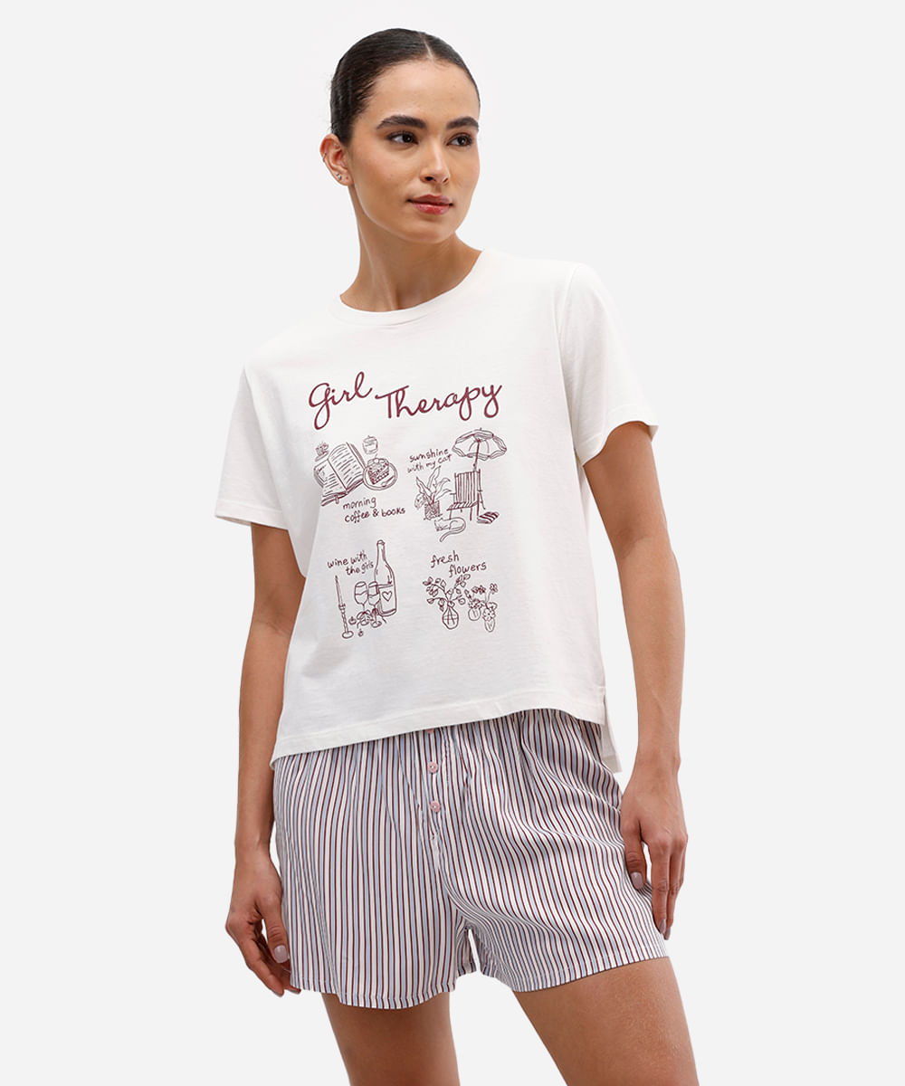 pijama short doll feminino listrado girls therapy colorido