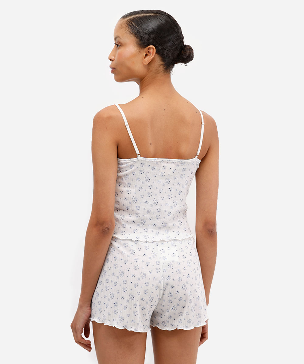 pijama short doll feminino canelado floral off white