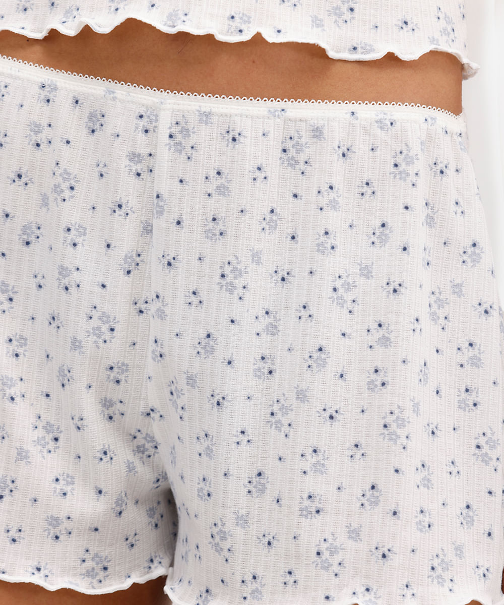 pijama short doll feminino canelado floral off white