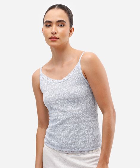 regata de pijama feminina em renda floral azul
