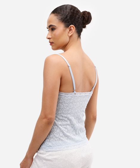 regata de pijama feminina em renda floral azul