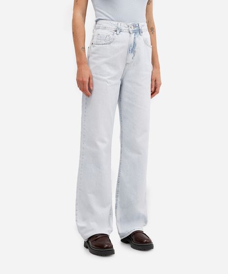 calça wide leg slim feminina jeans cintura alta azul