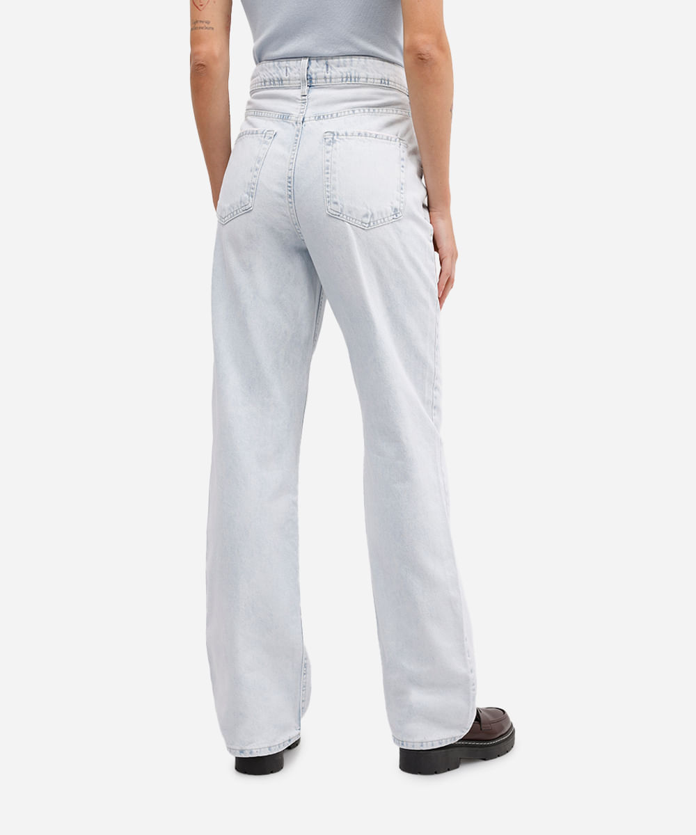 calça wide leg slim feminina jeans cintura alta azul
