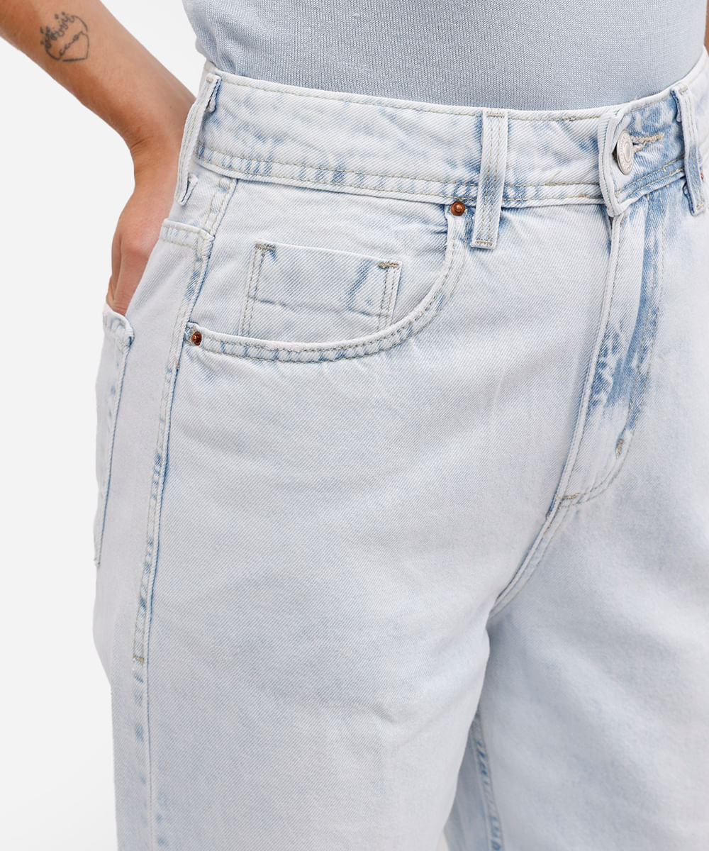 calça wide leg slim feminina jeans cintura alta azul