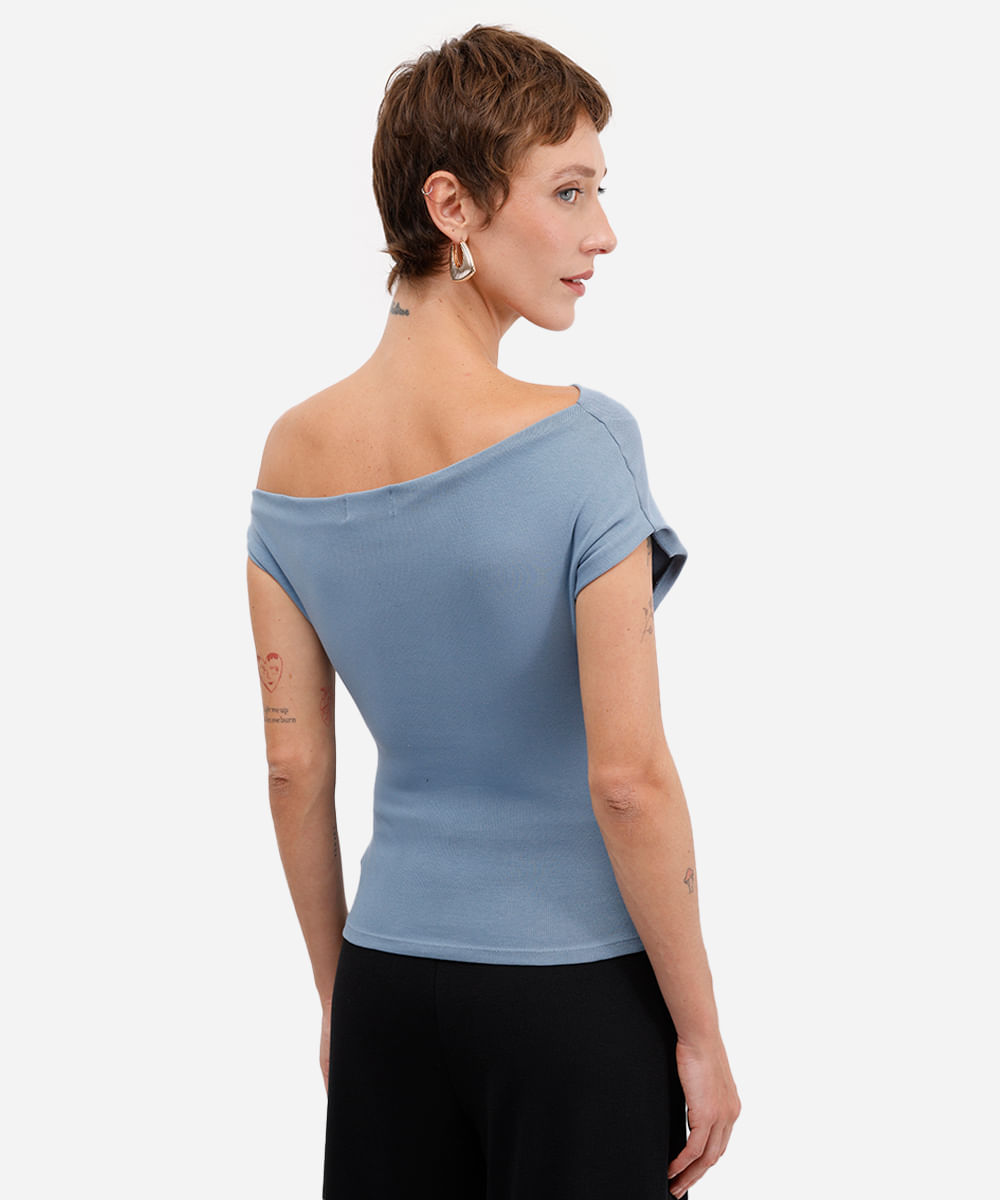 blusa feminina de algodão franzida azul