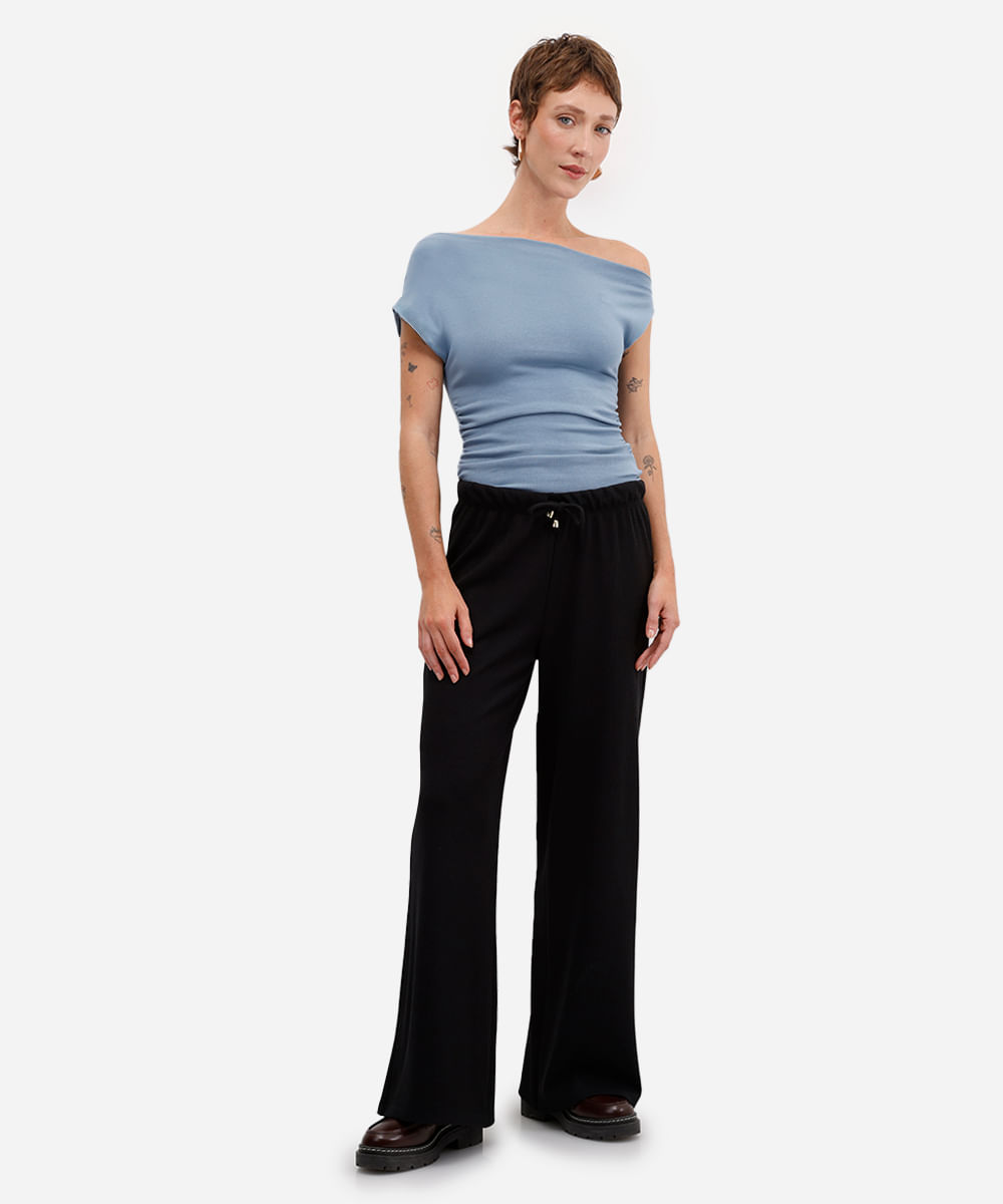blusa feminina de algodão franzida azul