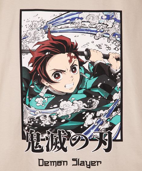 camiseta infantil demon slayer tanjiro bege