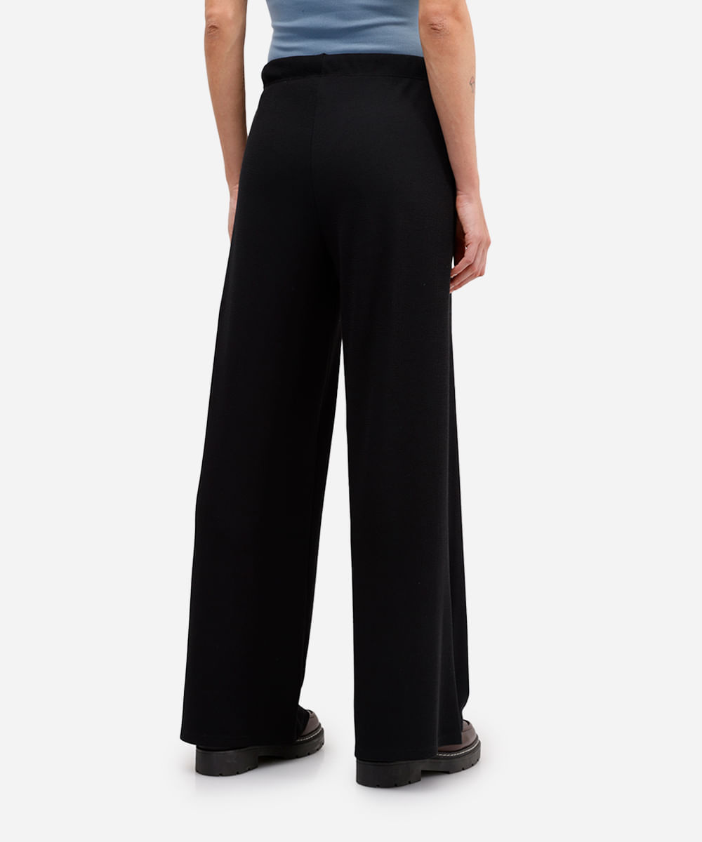 calça reta feminina texturizada cintura alta com elástico preta