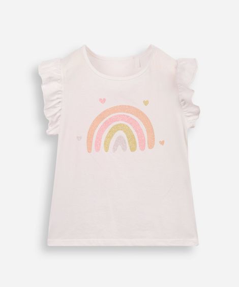 blusa infantil juju com babado arco-íris off white